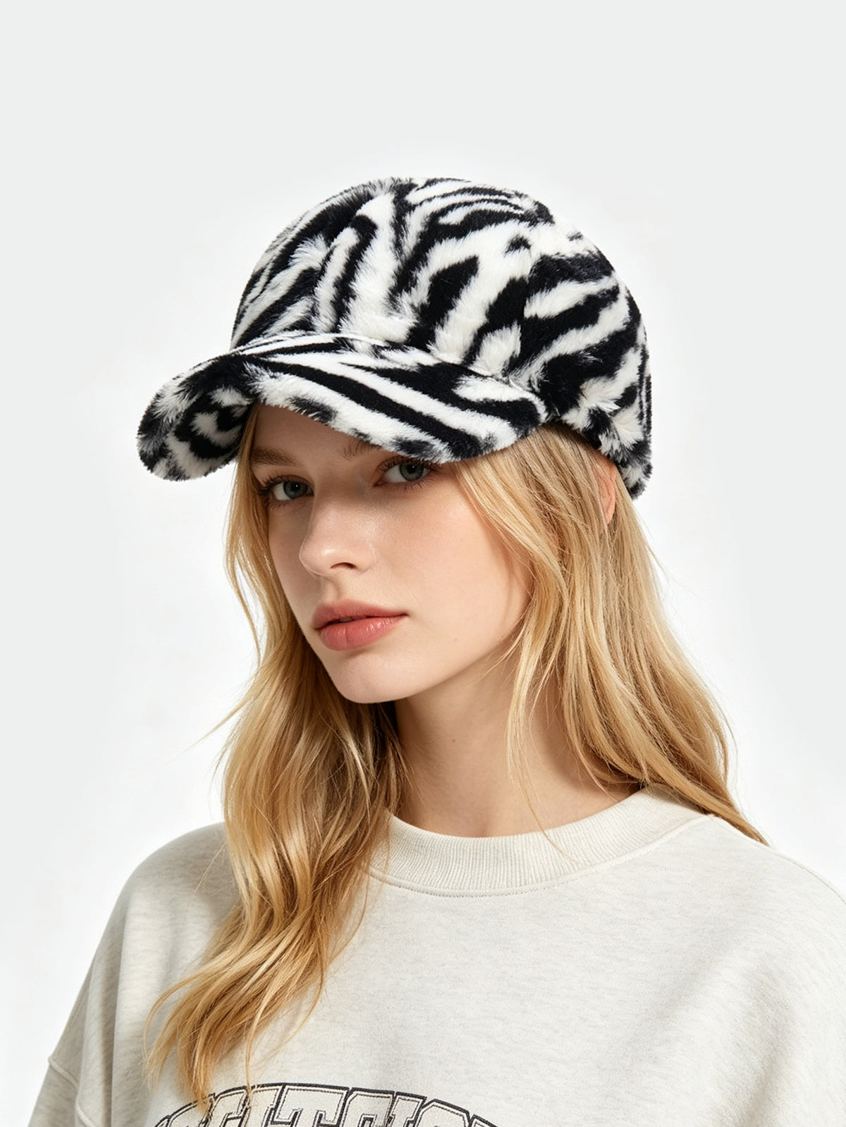 Fuzzy Fluffy Faux Fur Zebra Tiger Print Baseball Cap