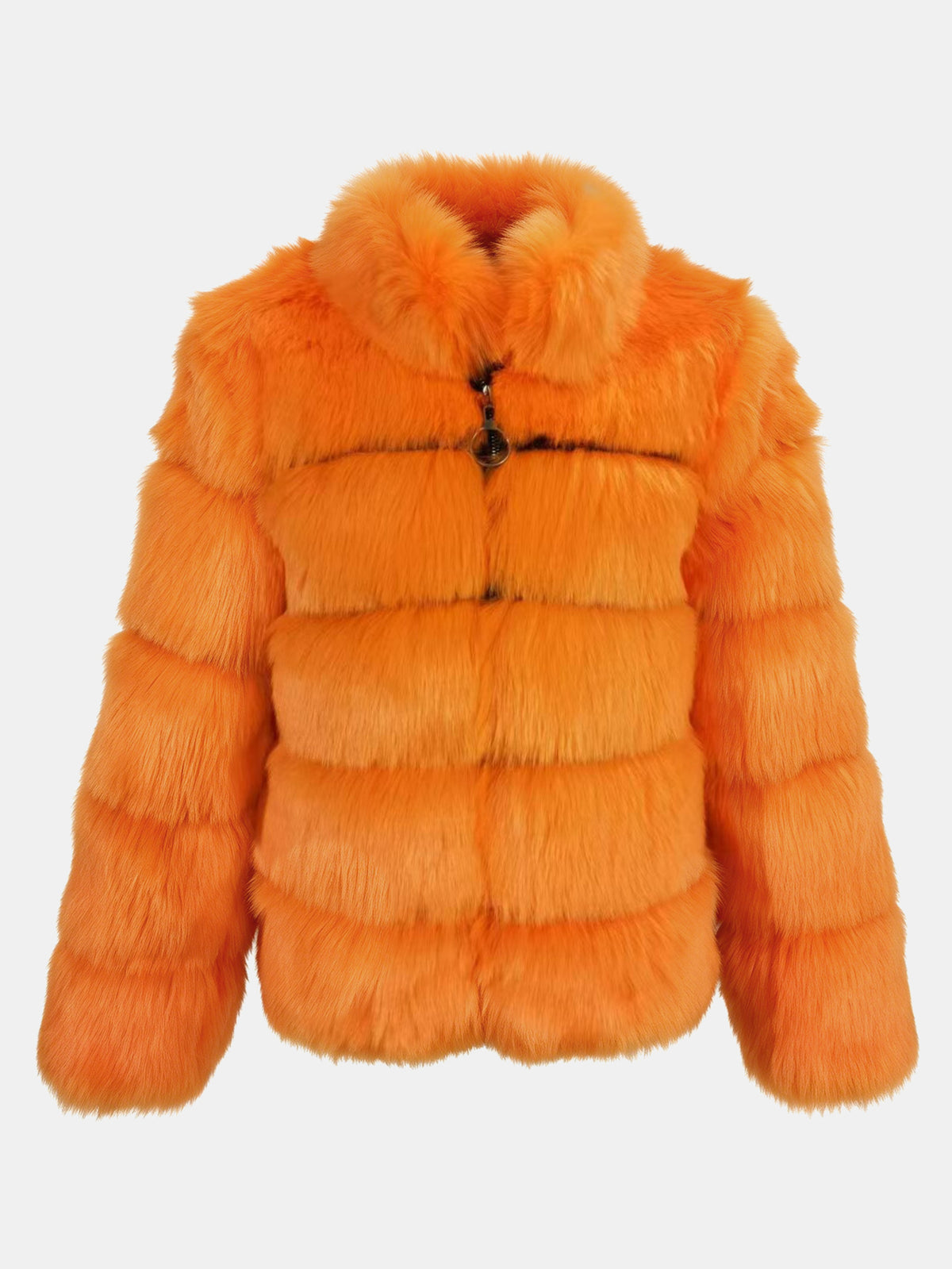 Horizontal Segmented Plush Furry Faux Fur Coat