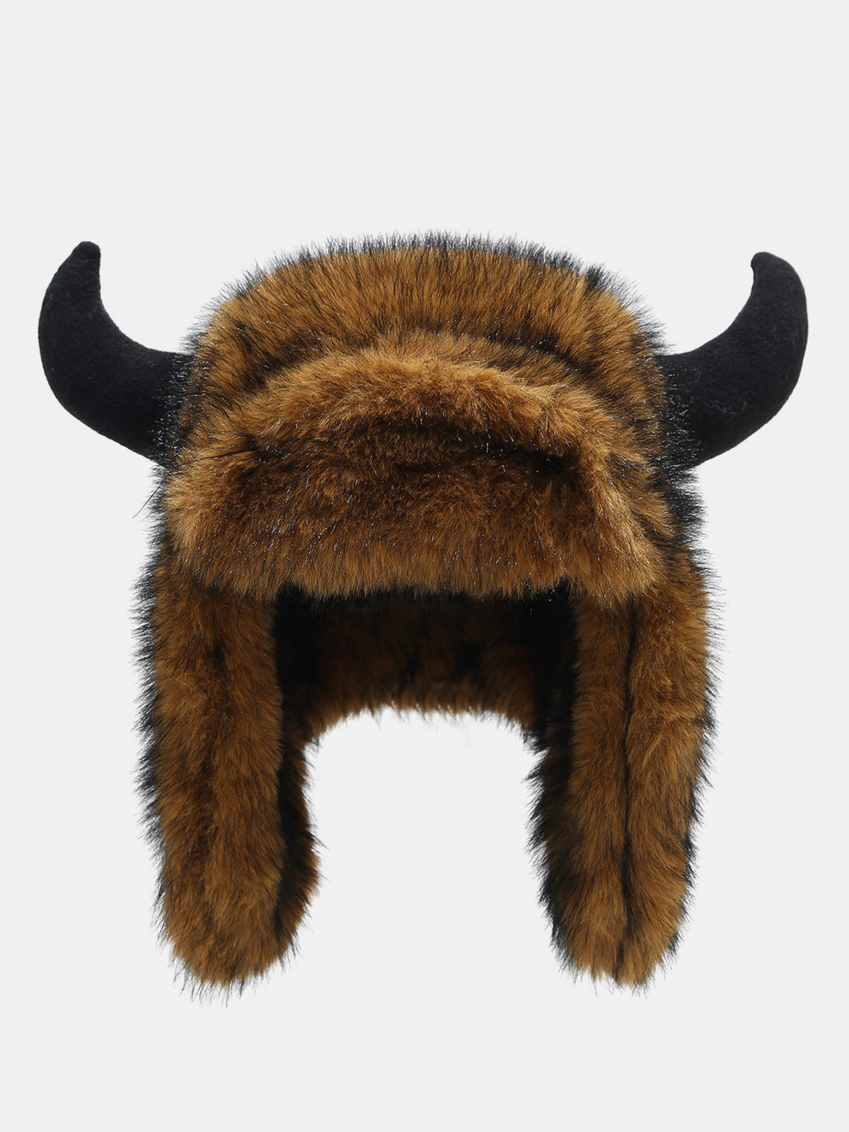 Fluffy Faux Fur Buffalo Horn Trapper Hat With Ear Flaps