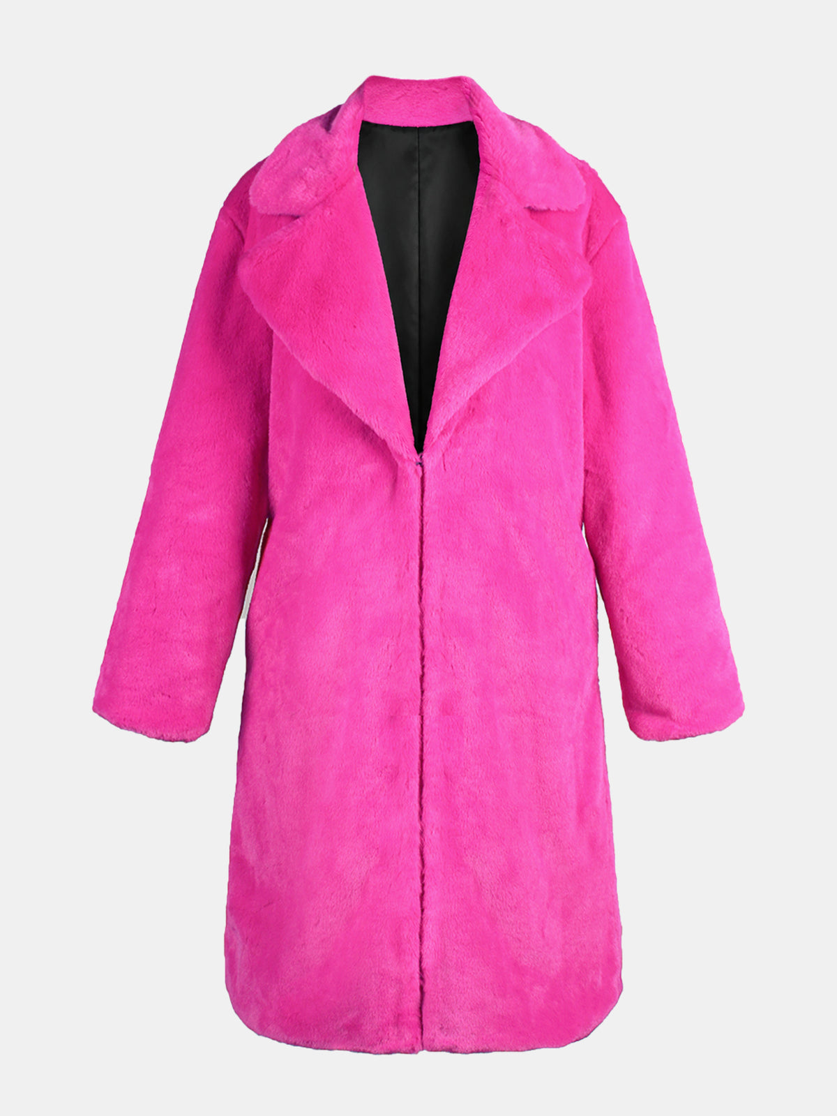 Lapel Collar Mid-Length Fluffy Shaggy Faux Fur Coat