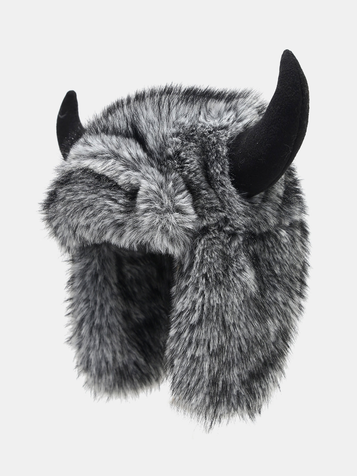 Fluffy Faux Fur Buffalo Horn Trapper Hat With Ear Flaps