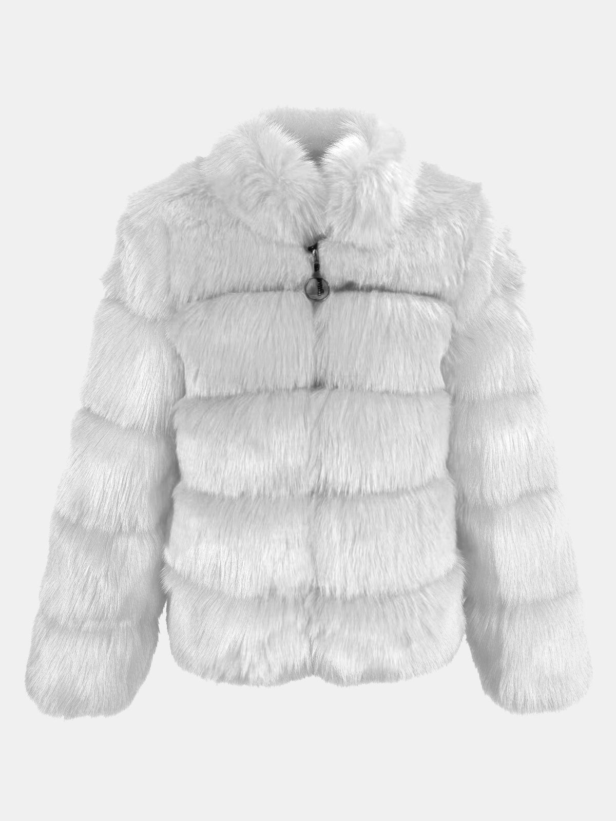 Horizontal Segmented Plush Furry Faux Fur Coat