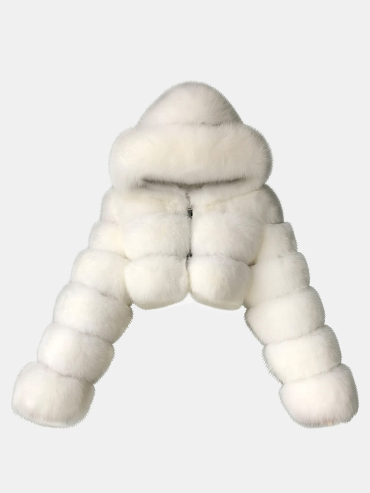 Faux Fox Fur Cropped Hooded Plush Jacket