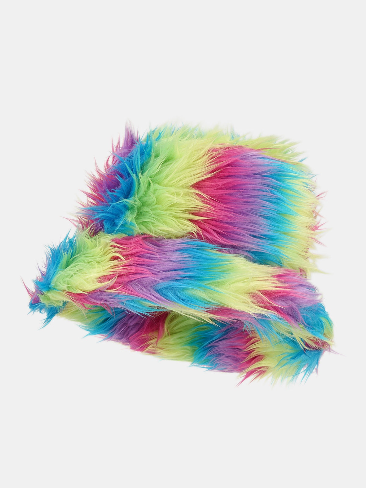 Long Shaggy Rainbow Faux Fur Bucket Hat Fluffy Winter Fisherman Hat
