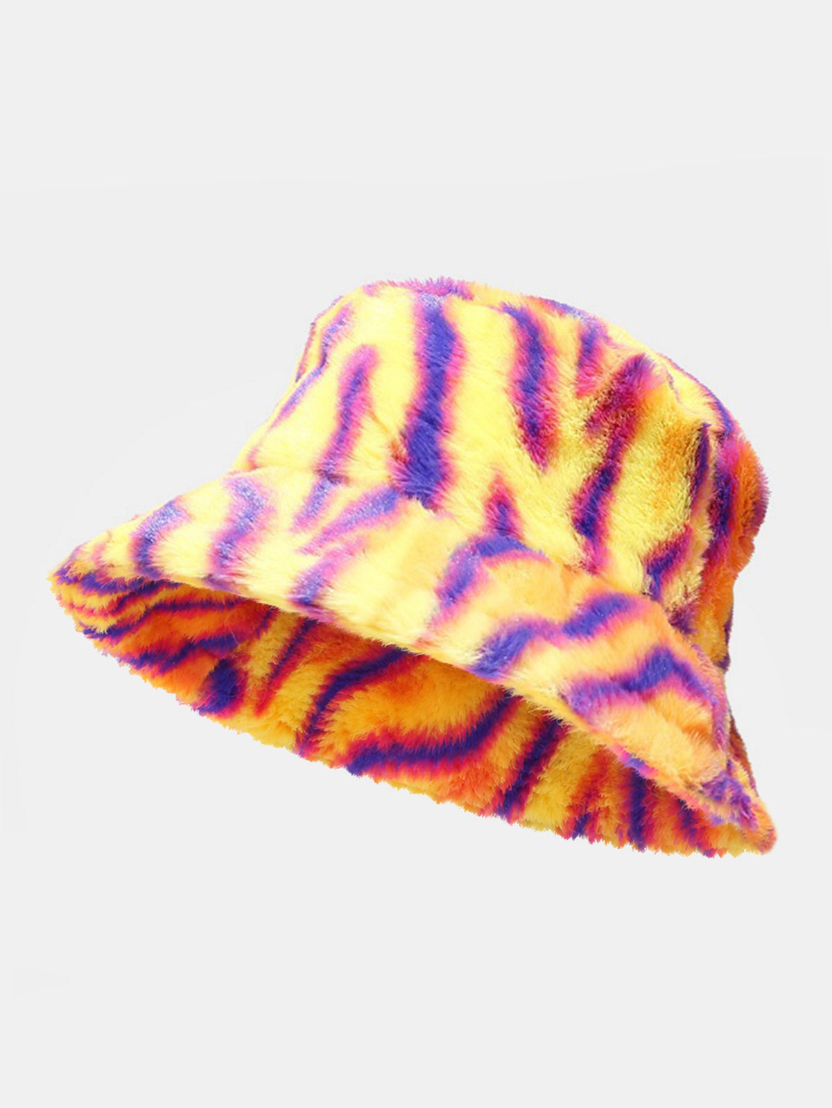 Faux Fur Tiger Striped Bucket Hat, Fluffy Plush Fisherman Hat