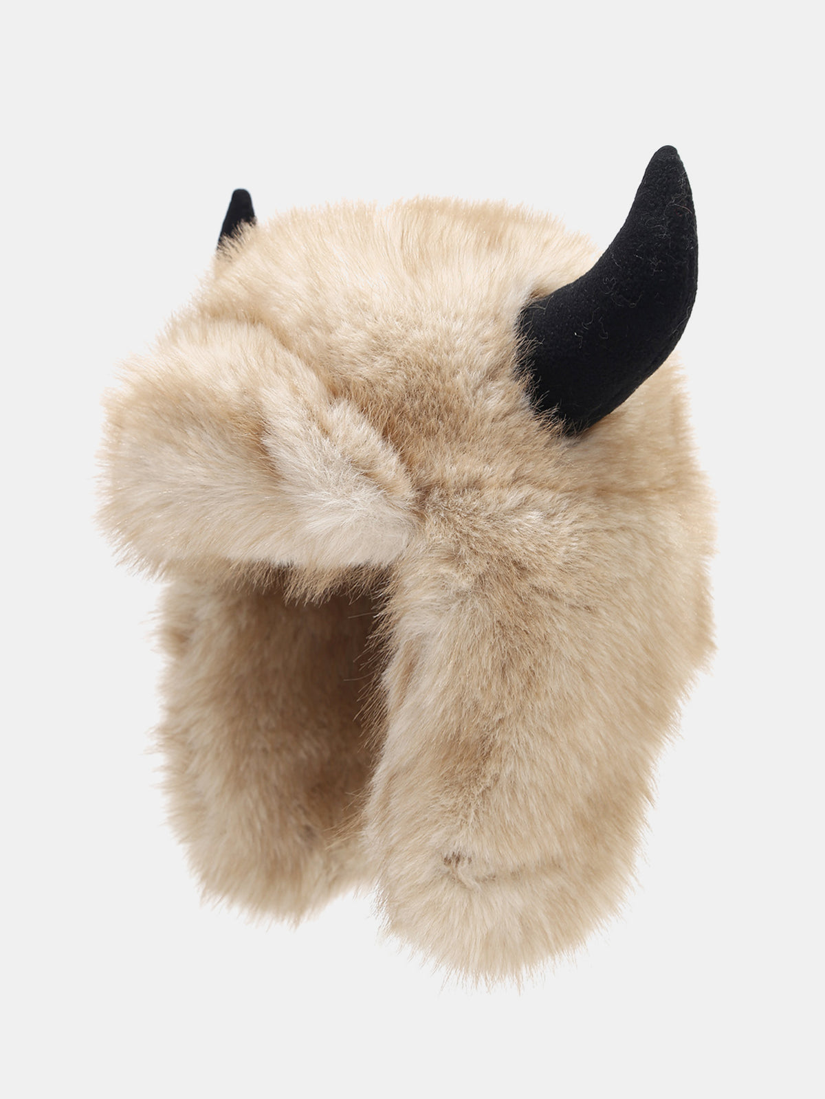 Fluffy Faux Fur Buffalo Horn Trapper Hat With Ear Flaps