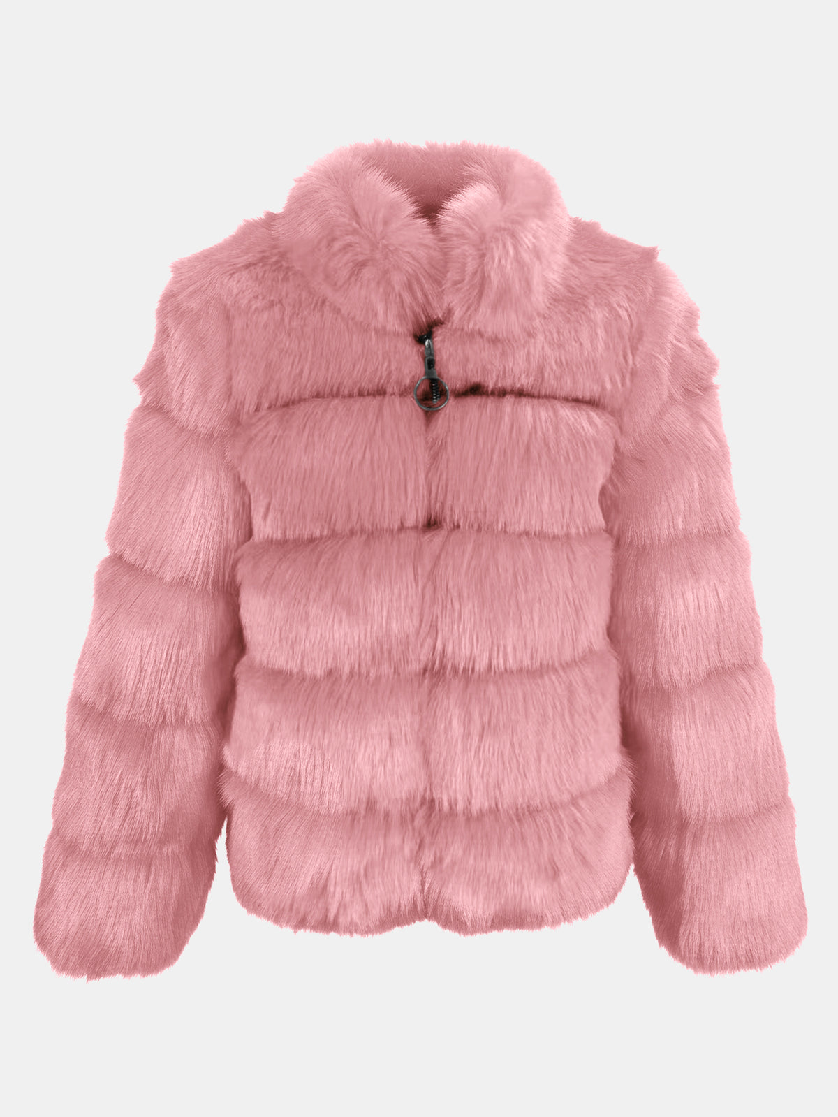 Horizontal Segmented Plush Furry Faux Fur Coat