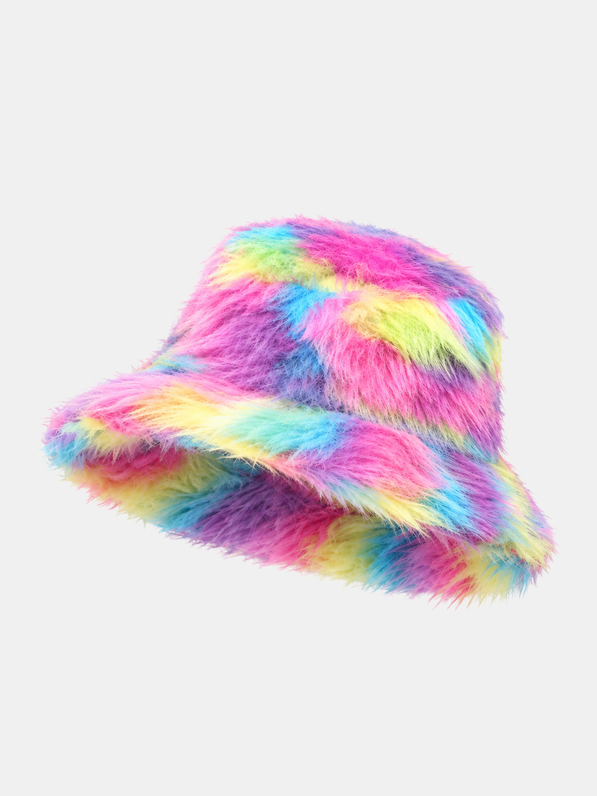 Rainbow Plush-Texture Faux Fur Bucket Hat