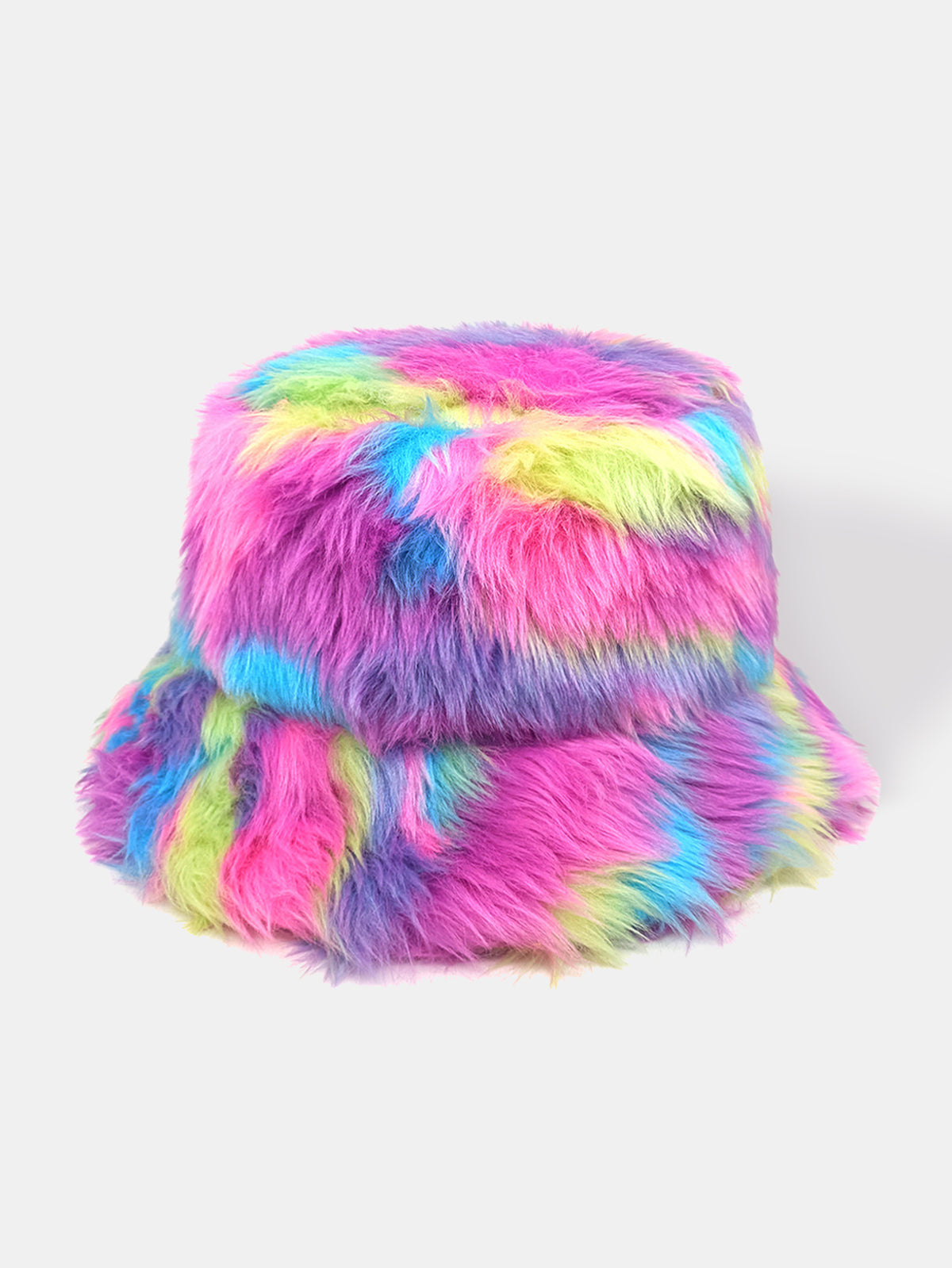 Rainbow Plush-Texture Faux Fur Bucket Hat