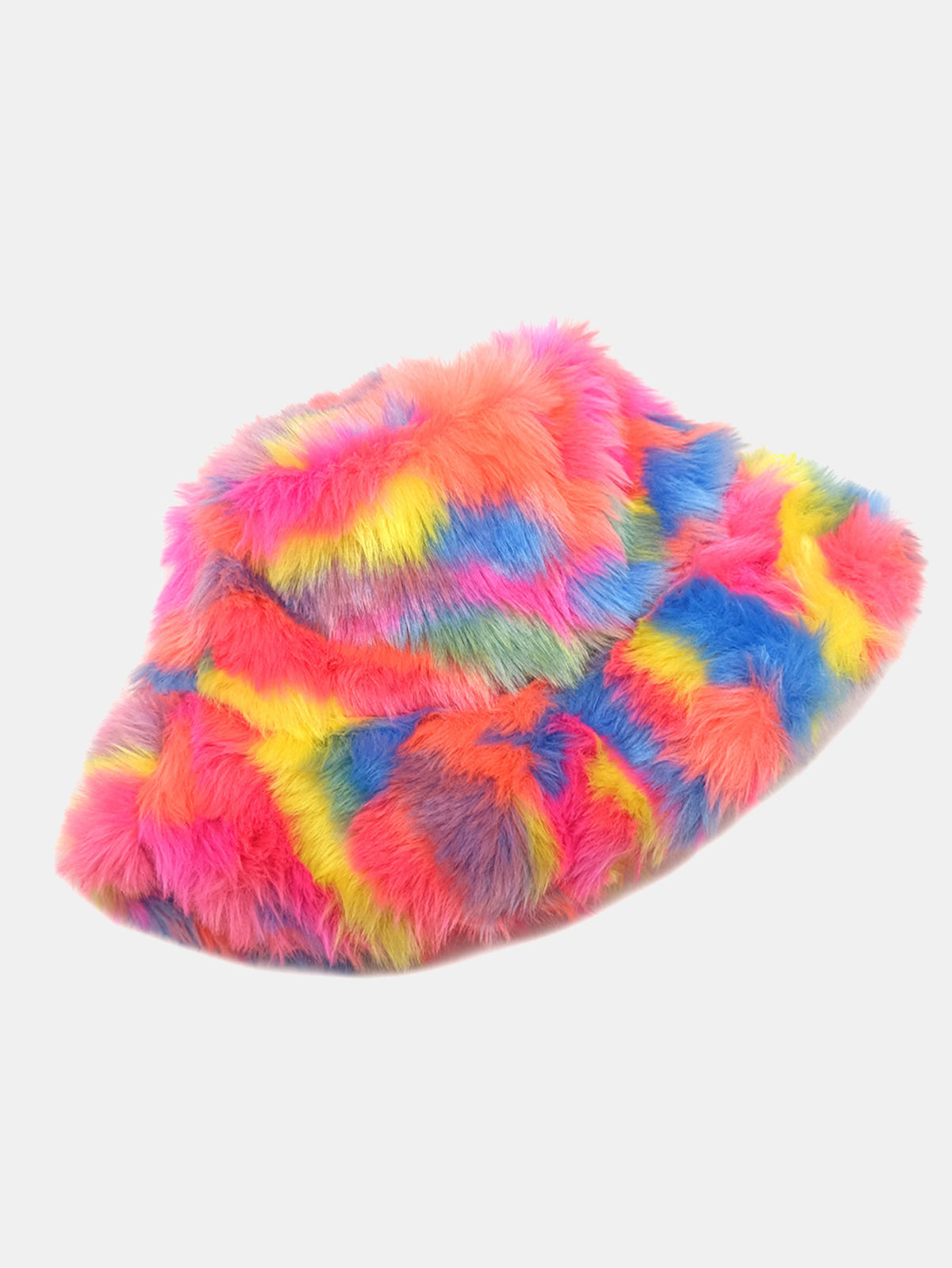 Rainbow Plush-Texture Faux Fur Bucket Hat