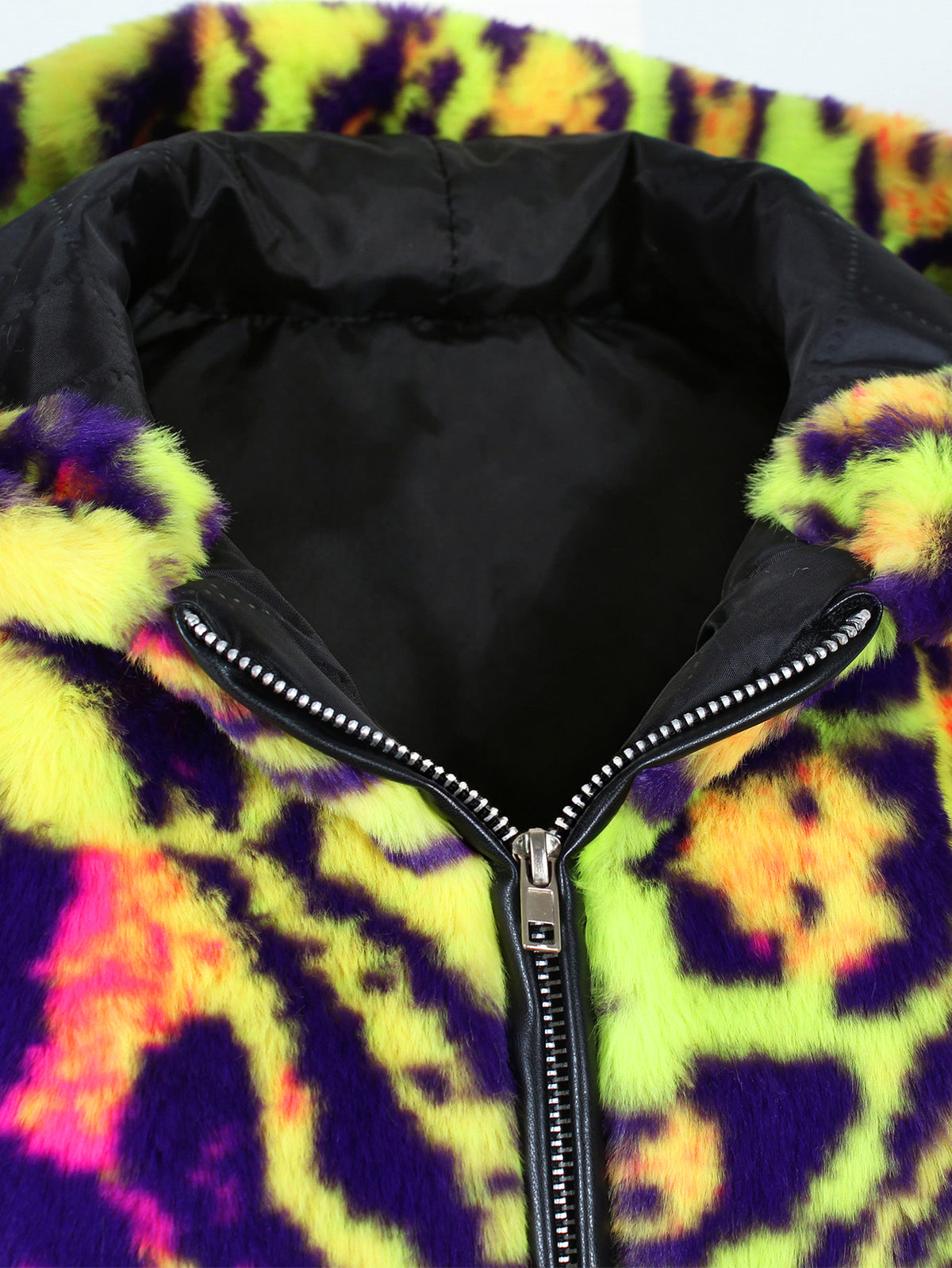 Women Colorful Leopard Print Fuzzy Fleece Cropped Hooded Jacket