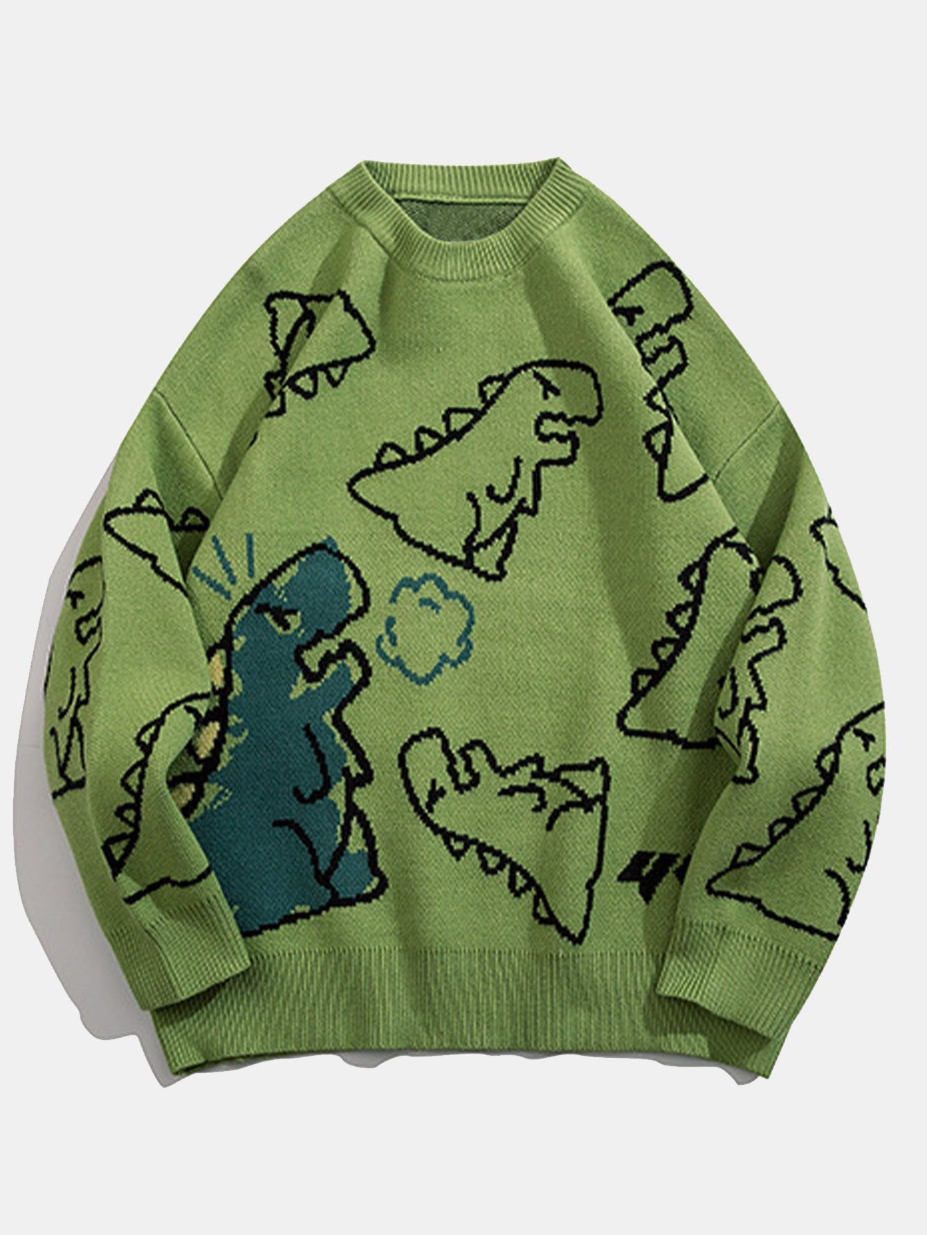 Dinosaur Print Crew Neck Knit Sweater