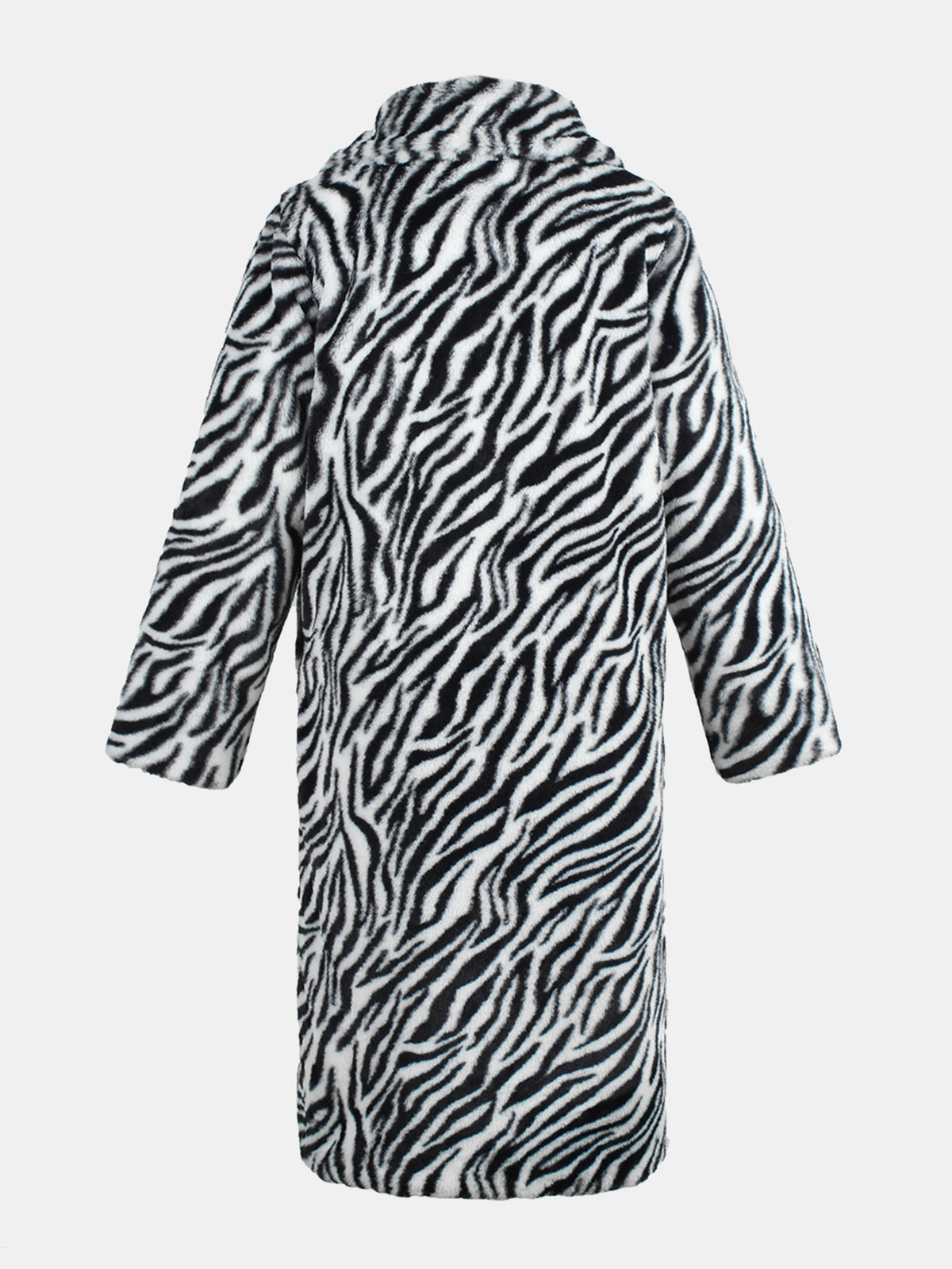 Tiger Zebra Striped Print Faux Fur Coat Notched Lapel Mid-Length Fluffy Furry Jacket