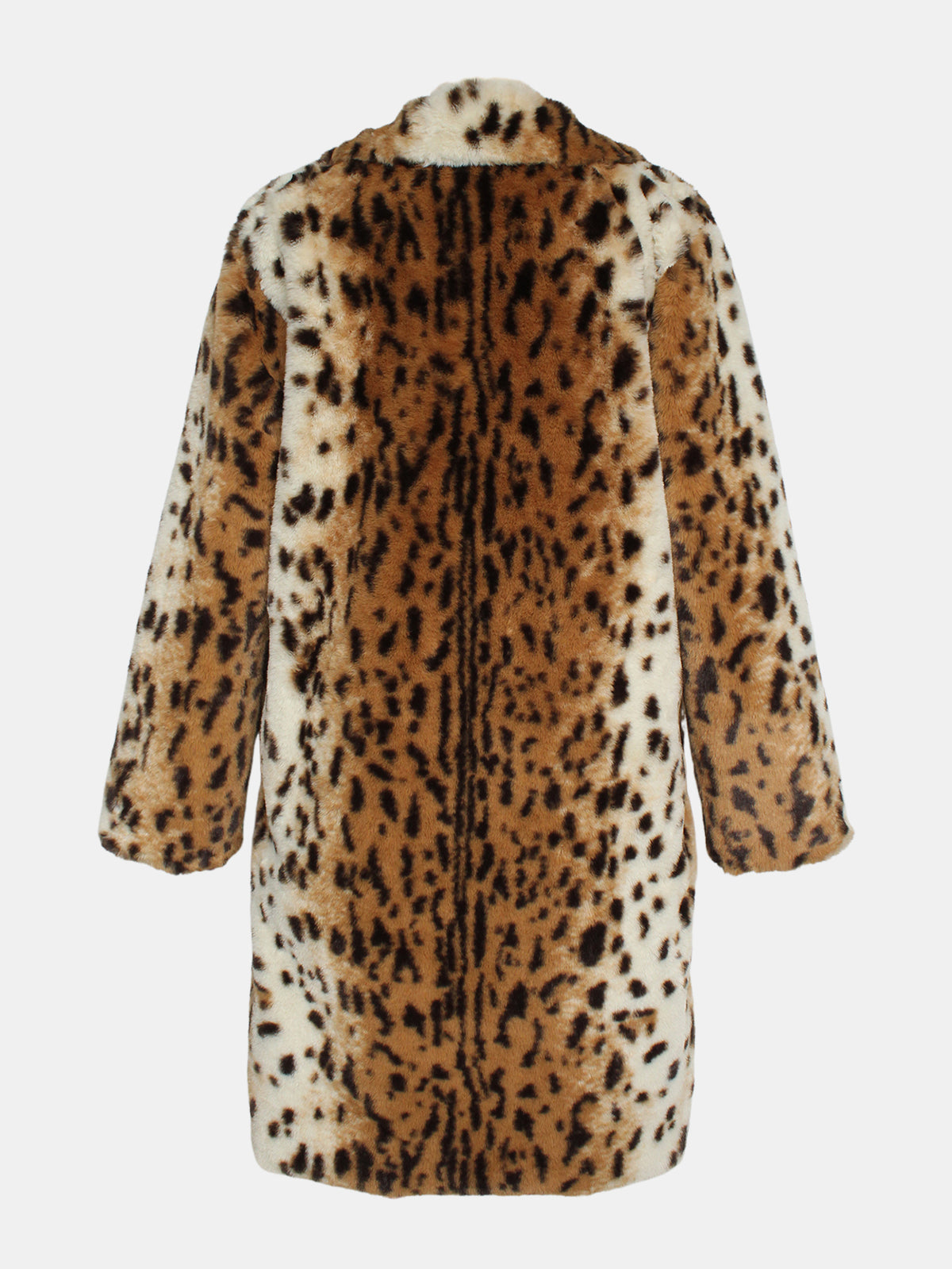 Long Leopard Print Faux Fur Notched Lapel Coat Fluffy Plush Furry Jacket