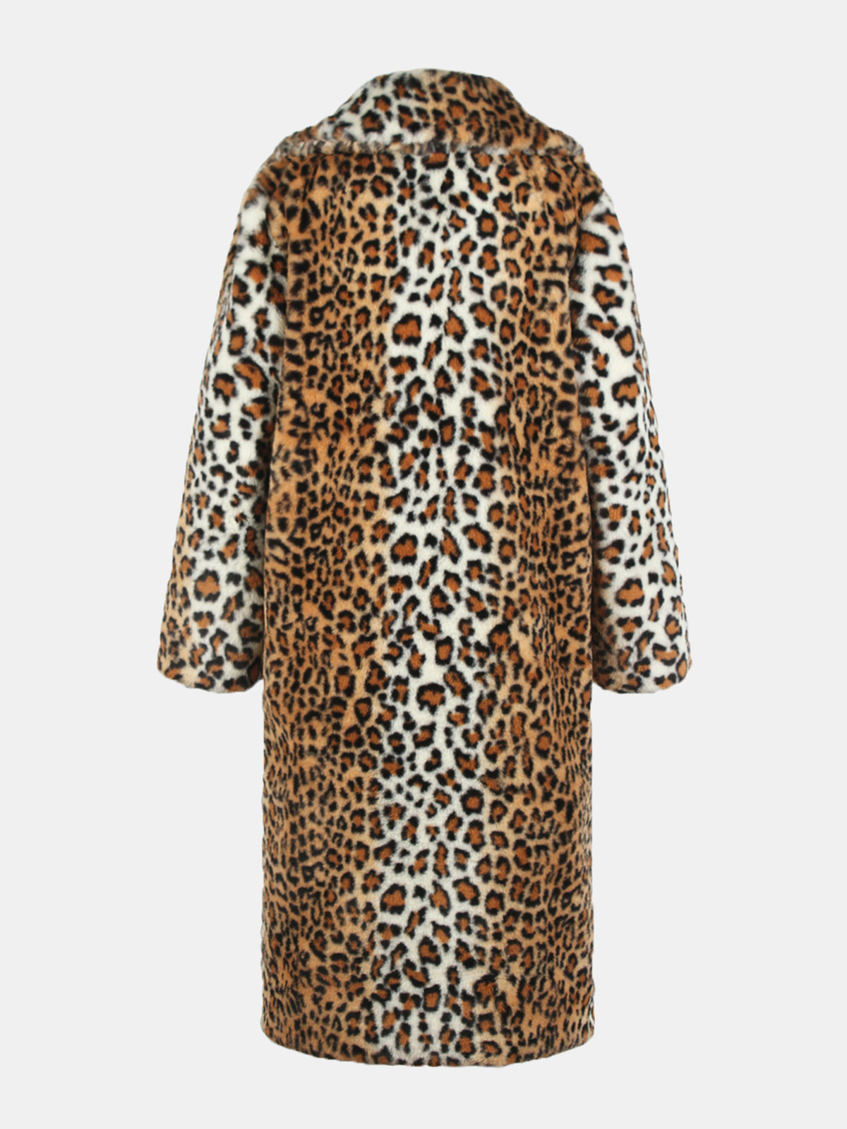 Leopard Print Faux Fur Notched Lapel Coat Fluffy Plush Furry Jacket