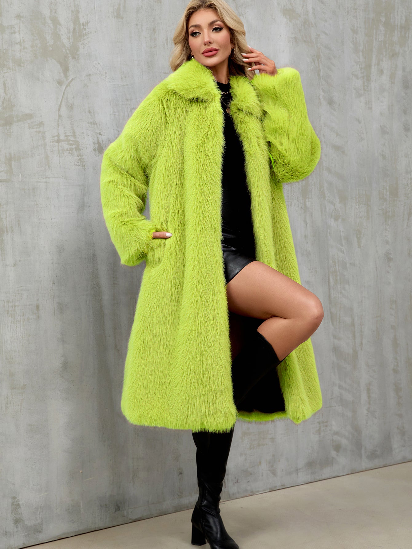 Y2K Shaggy Faux Fur Long Coat Fluffy Lapel Midi Overcoat For Rave & Winter Streetwear