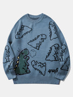 Dinosaur Print Crew Neck Knit Sweater
