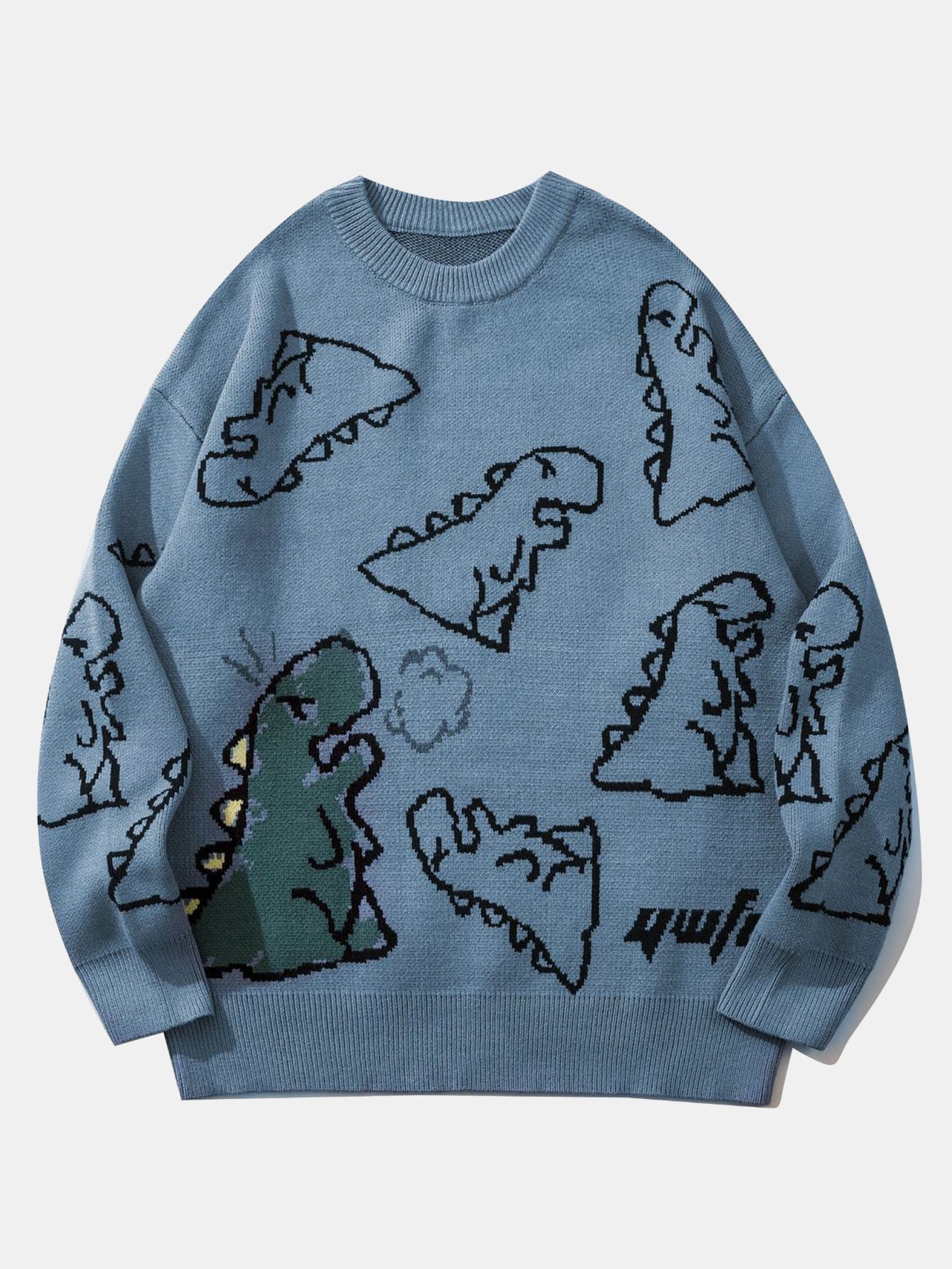 Dinosaur Print Crew Neck Knit Sweater