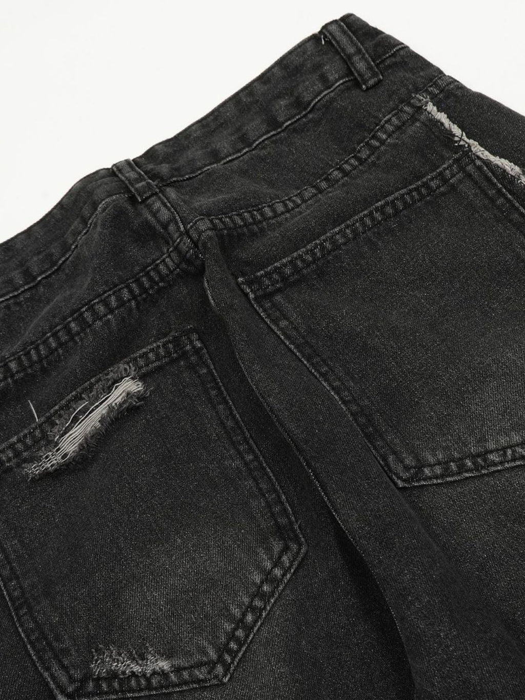 Washed Distressed Baggy Denim Cargo Pants