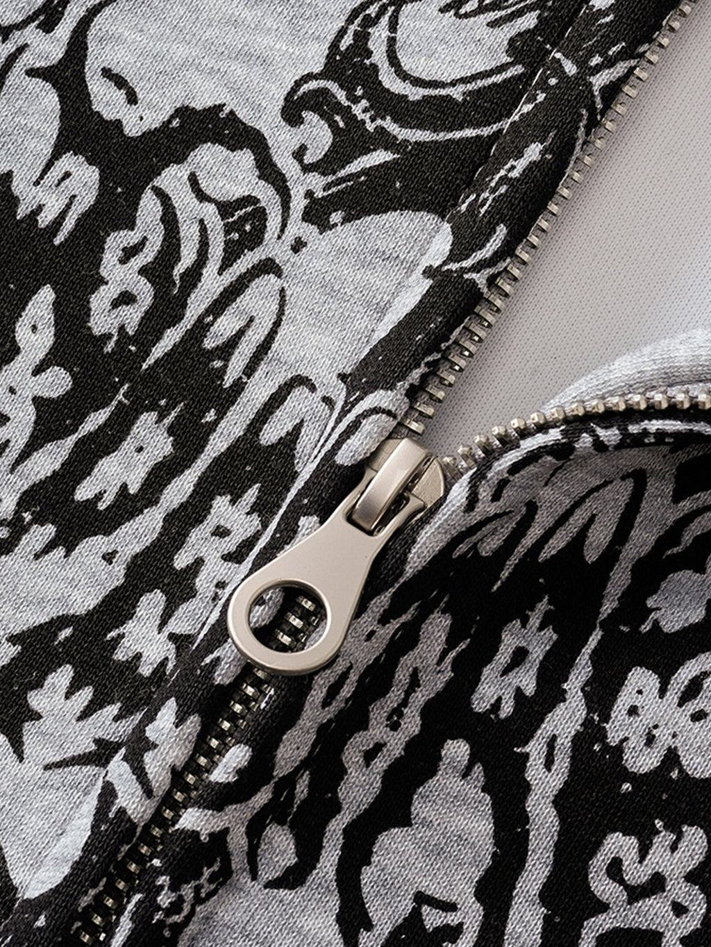 Distressed Cross Print Zipper Hoodie