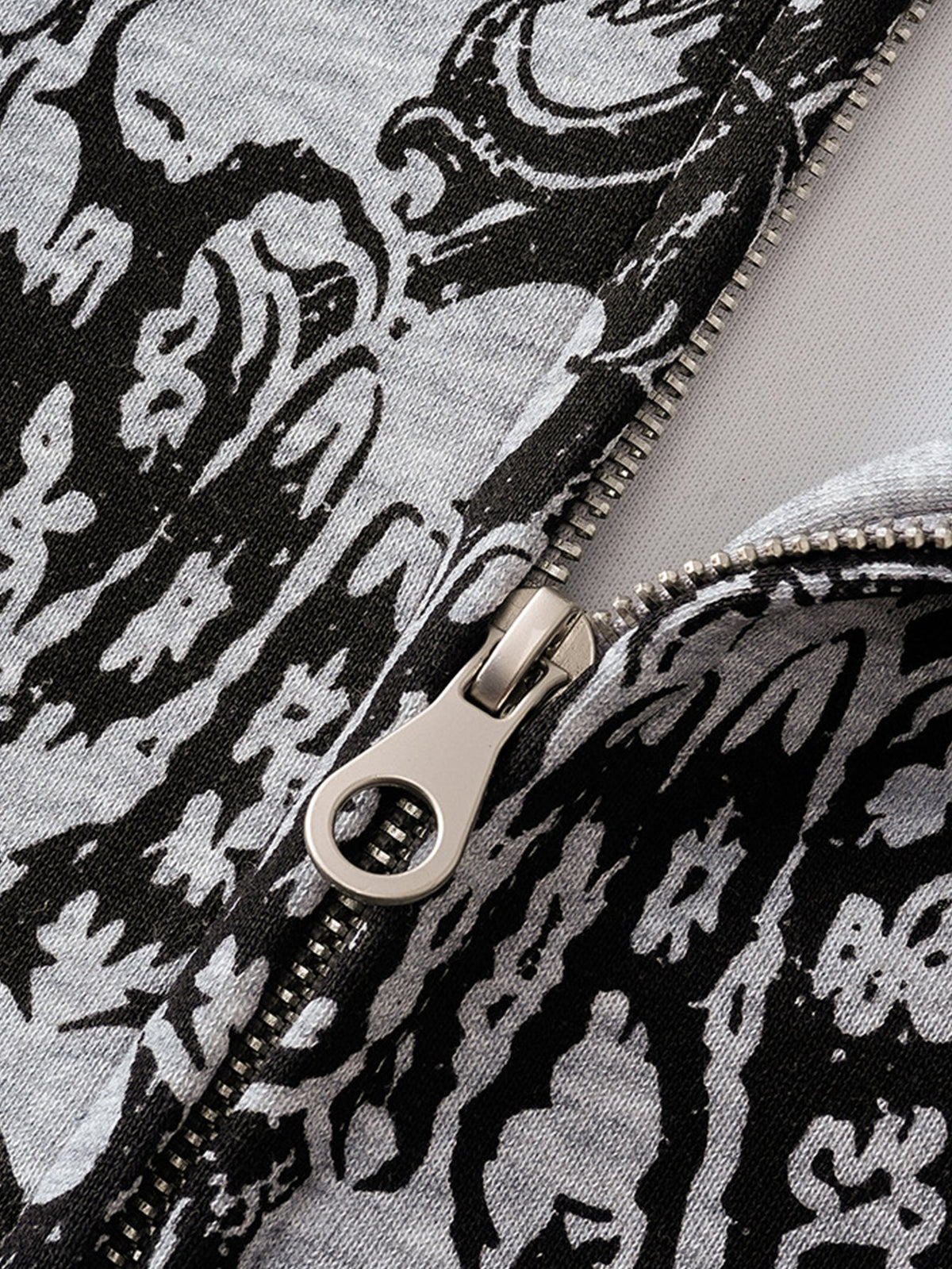Distressed Cross Print Zipper Hoodie