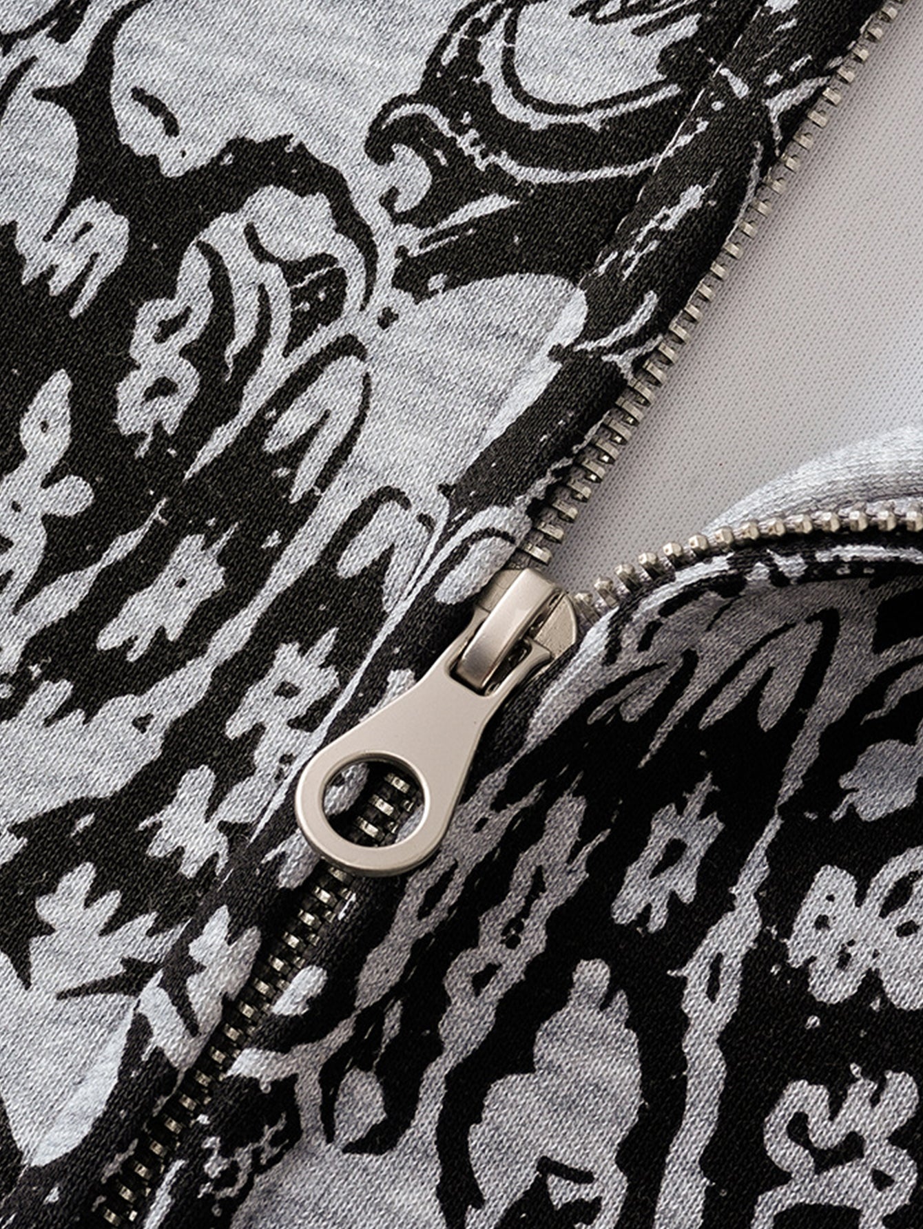 Distressed Cross Print Zipper Hoodie