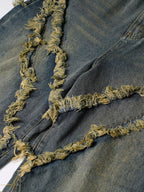Washed Distressed  Wide-Leg Baggy Denim Pants
