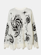 Retro Swirl Printed Distressed Knit Sweater