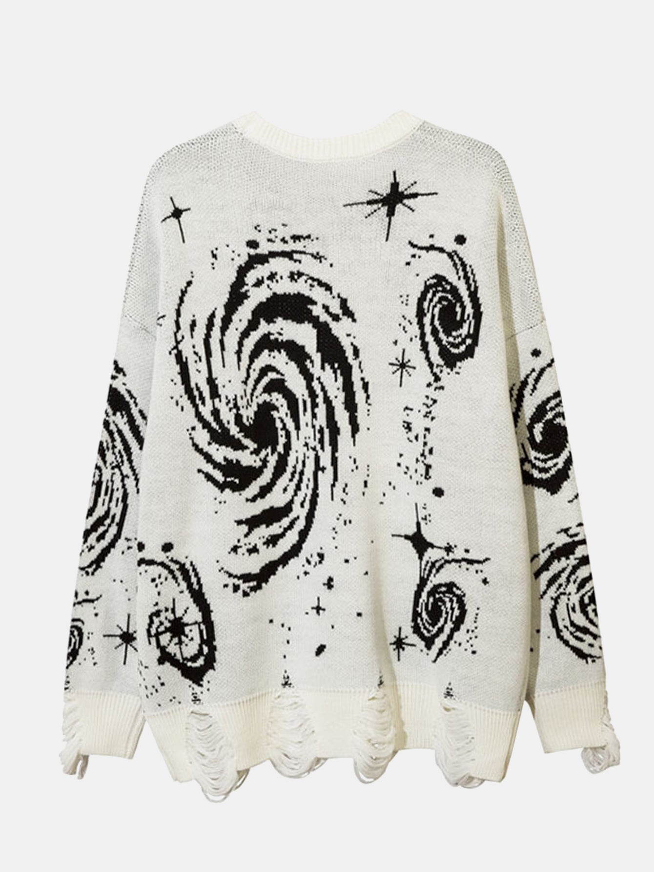 Retro Swirl Printed Distressed Knit Sweater