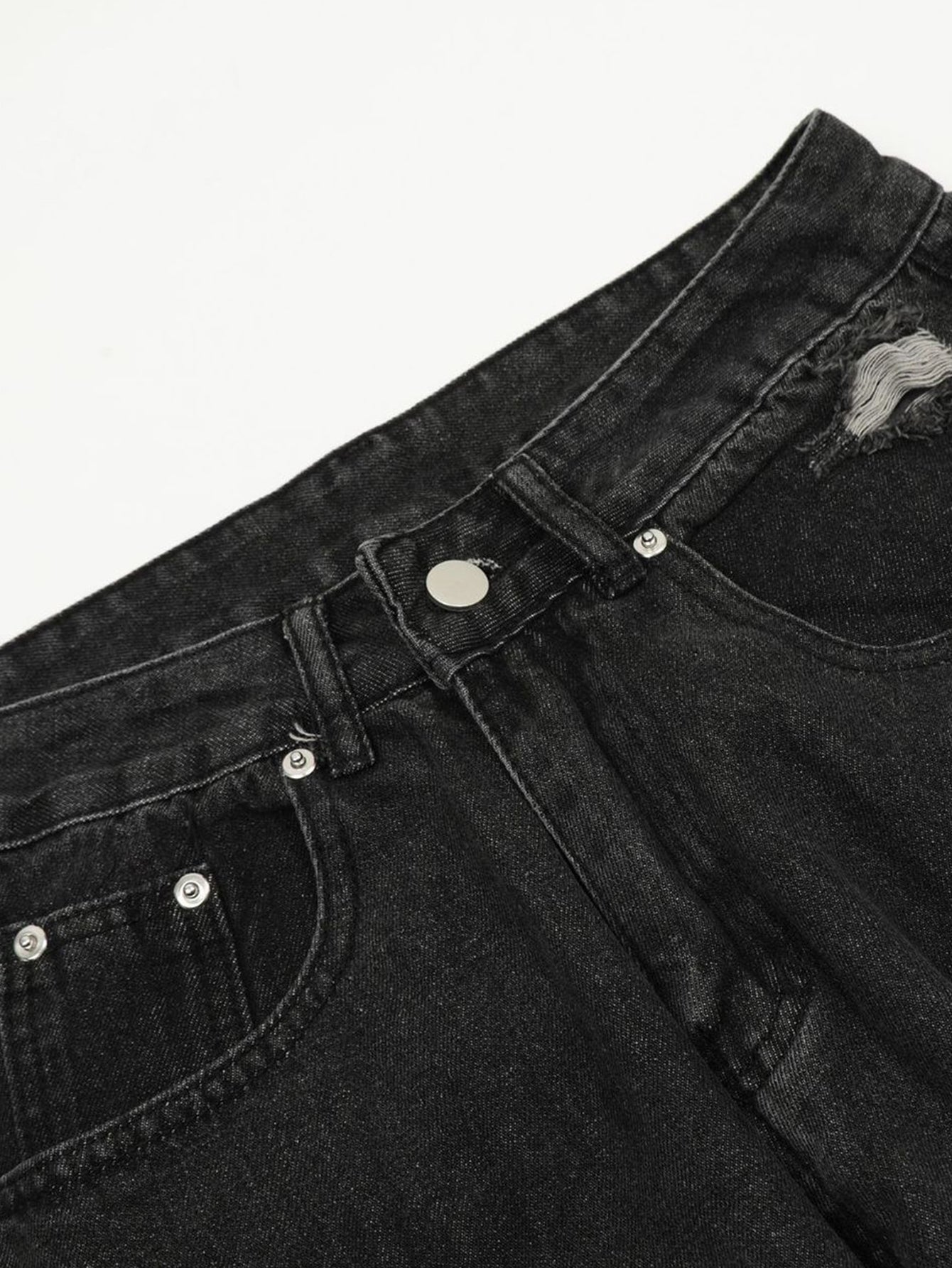 Washed Distressed Baggy Denim Cargo Pants