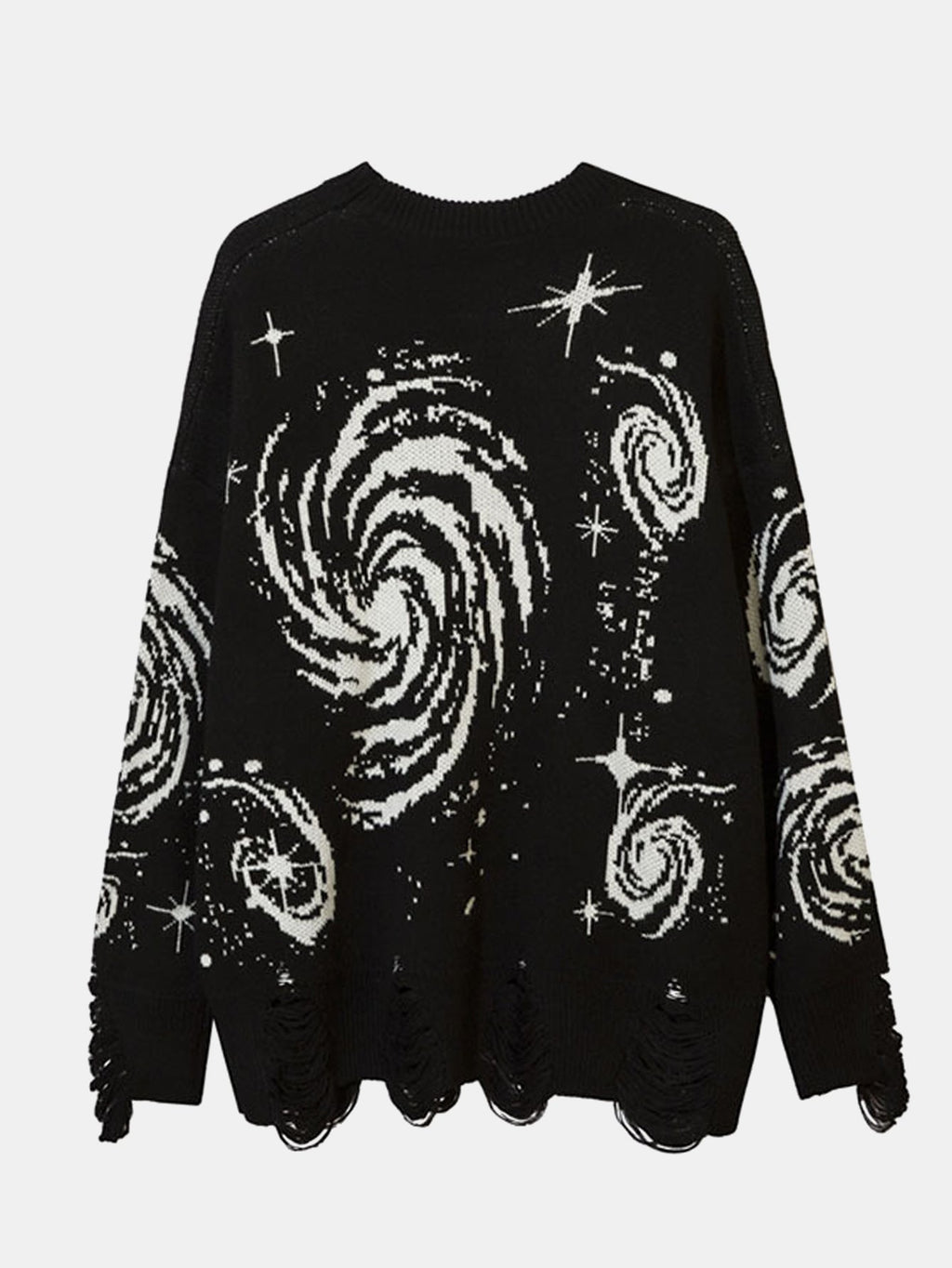 Retro Swirl Printed Distressed Knit Sweater