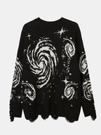 Retro Swirl Printed Distressed Knit Sweater