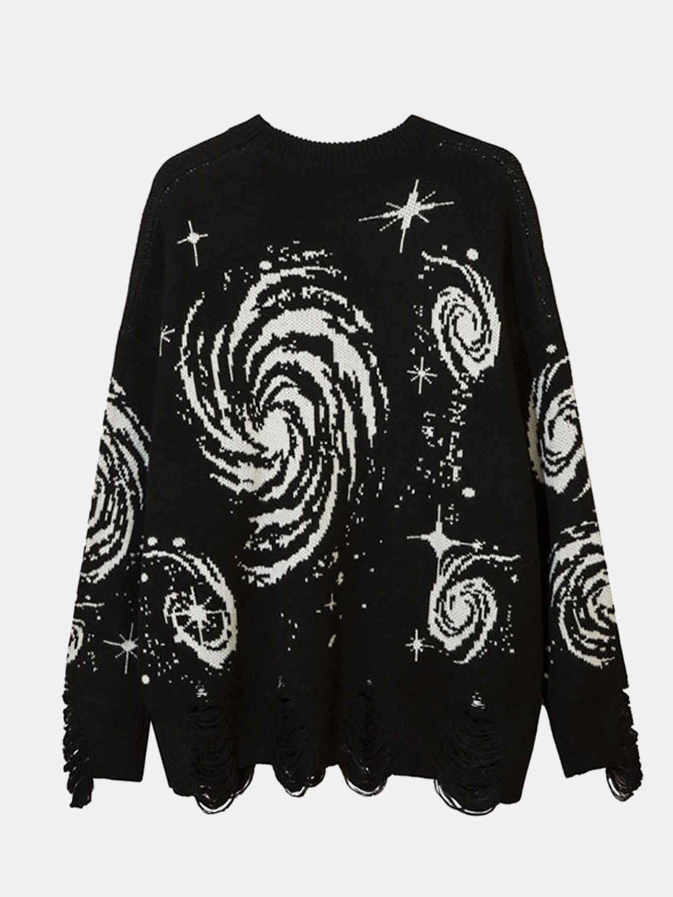 Retro Swirl Printed Distressed Knit Sweater