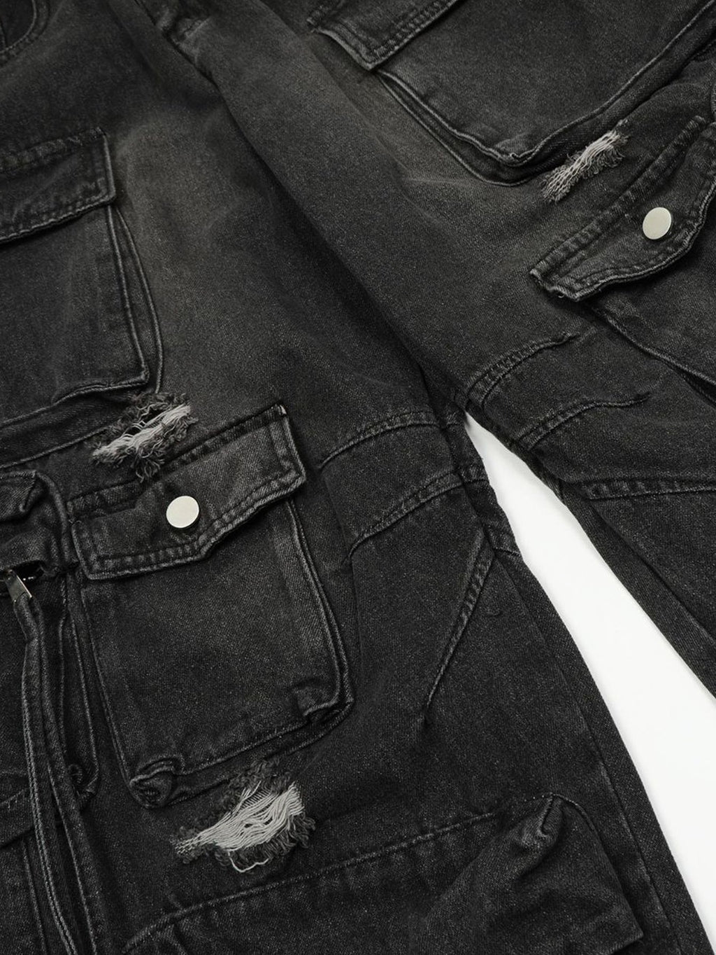 Washed Distressed Baggy Denim Cargo Pants