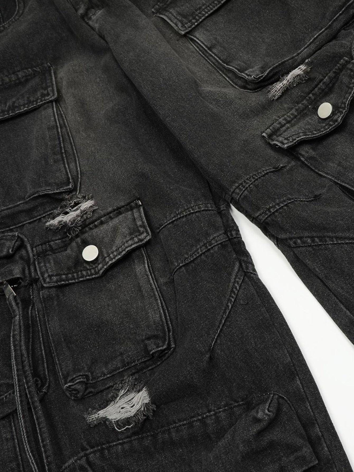 Washed Distressed Baggy Denim Cargo Pants