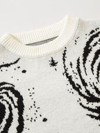Retro Swirl Printed Distressed Knit Sweater