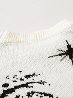 Retro Swirl Printed Distressed Knit Sweater