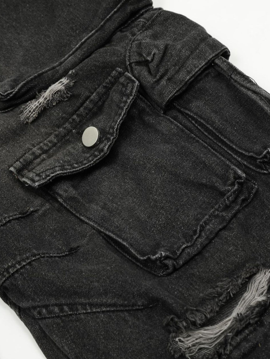 Washed Distressed Baggy Denim Cargo Pants