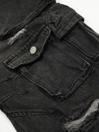 Washed Distressed Baggy Denim Cargo Pants
