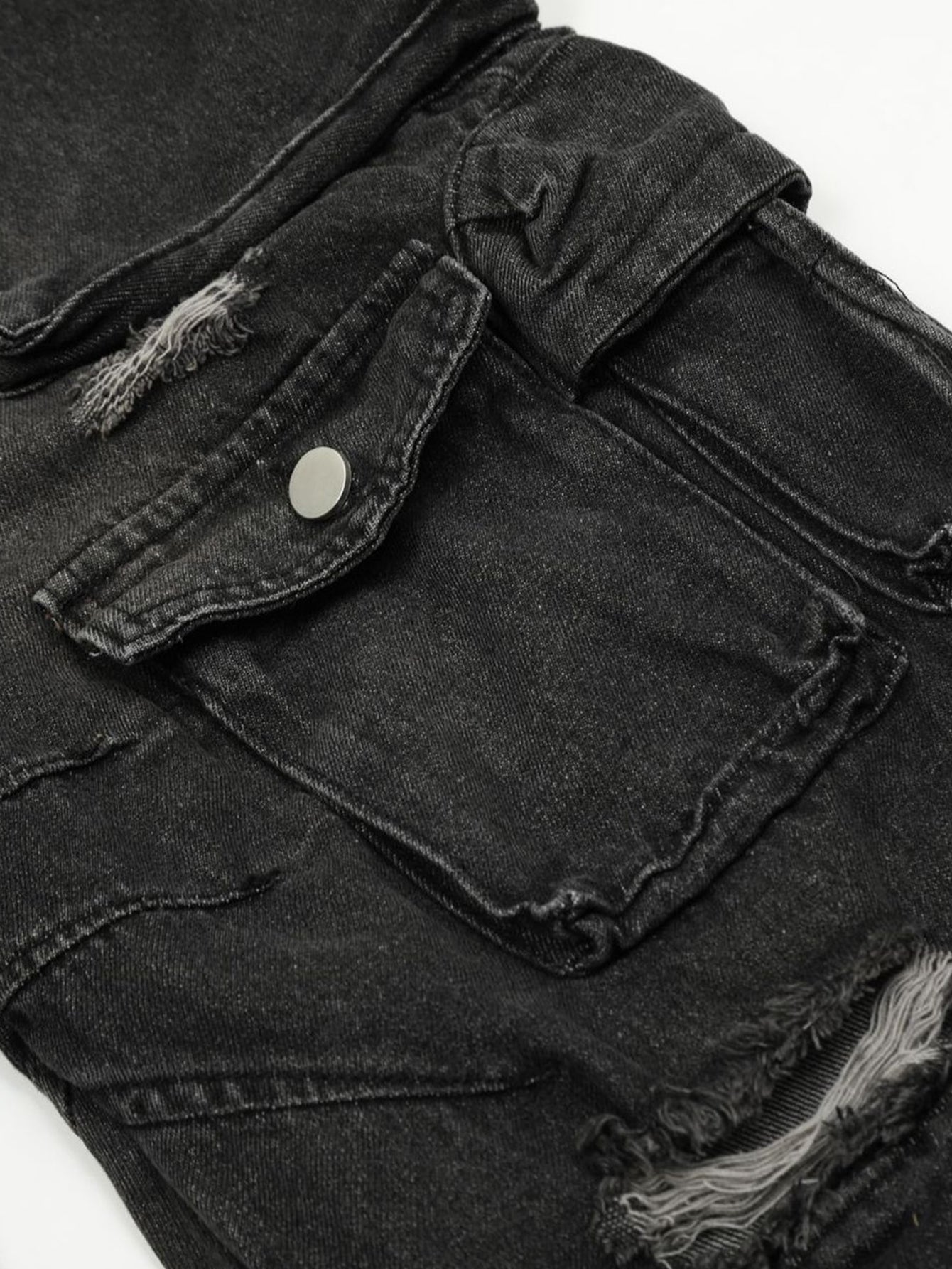 Washed Distressed Baggy Denim Cargo Pants
