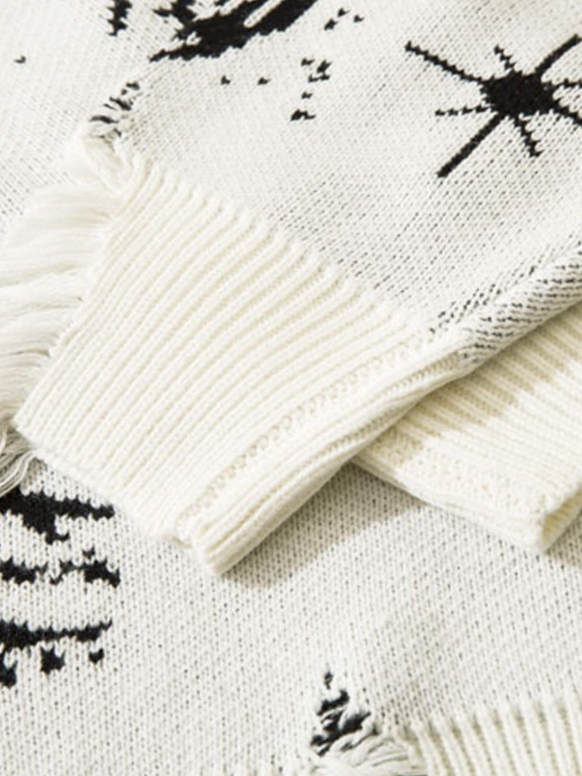 Retro Swirl Printed Distressed Knit Sweater