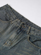 Washed Distressed  Wide-Leg Baggy Denim Pants