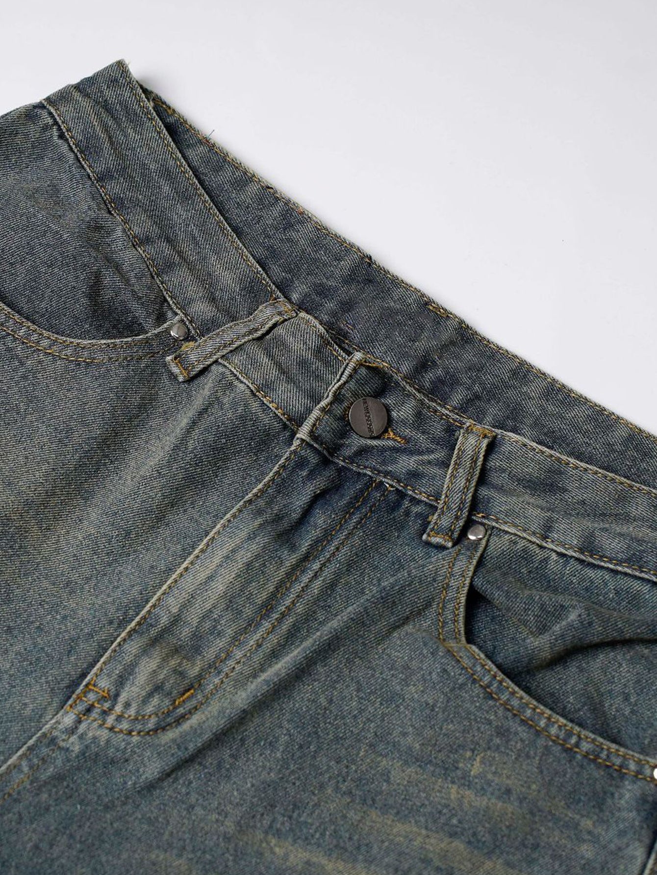 Washed Distressed  Wide-Leg Baggy Denim Pants