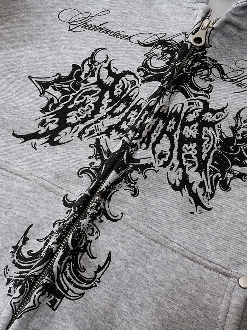 Distressed Cross Print Zipper Hoodie