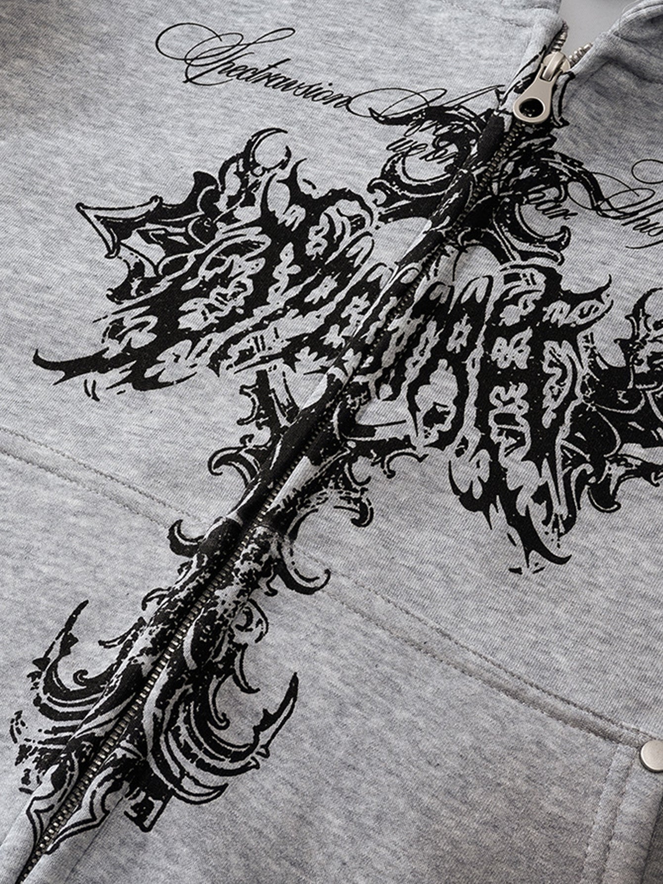 Distressed Cross Print Zipper Hoodie