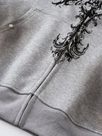 Distressed Cross Print Zipper Hoodie