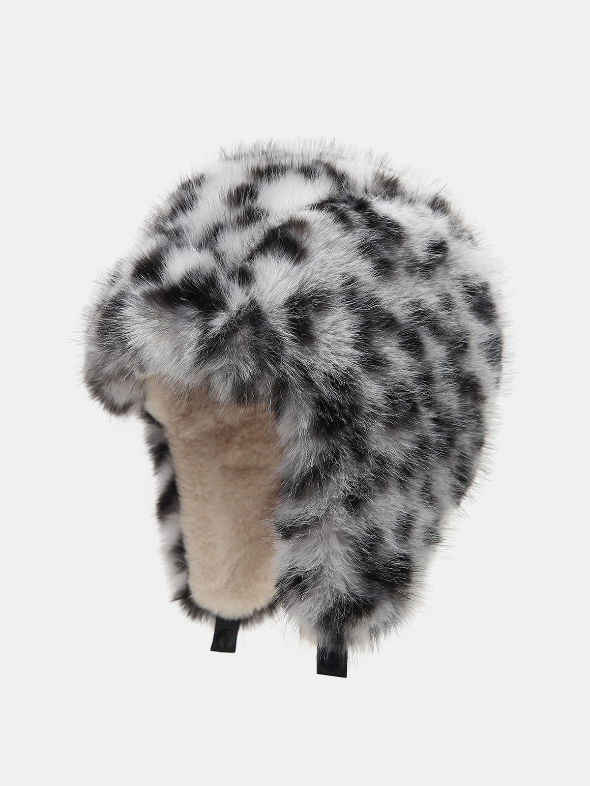 Leopard Print Faux Fur Trapper Hat Thick Plush Earflap Aviator Hat