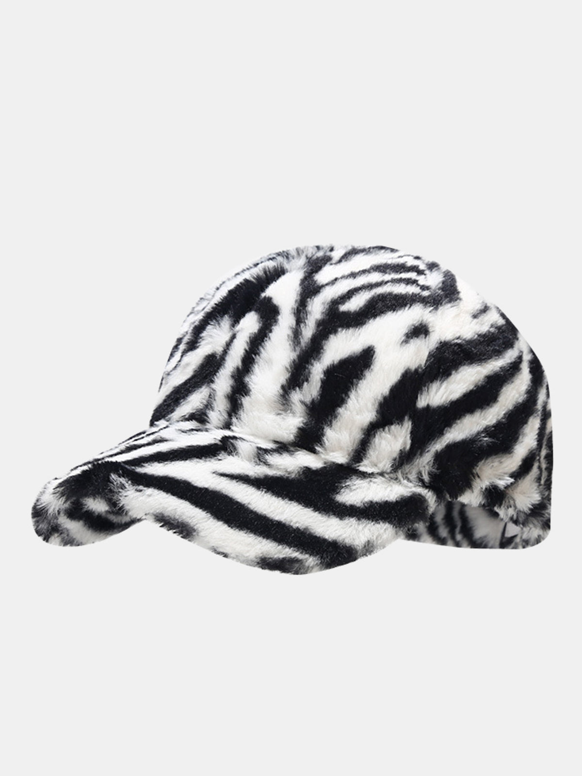 Fuzzy Fluffy Faux Fur Zebra Tiger Print Baseball Cap