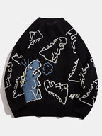 Dinosaur Print Crew Neck Knit Sweater