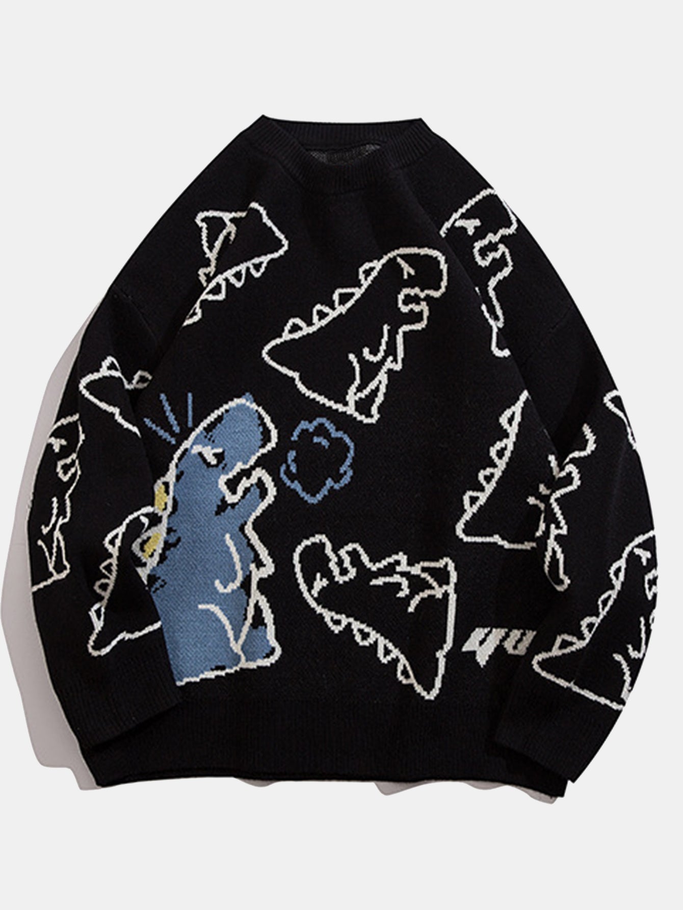 Dinosaur Print Crew Neck Knit Sweater